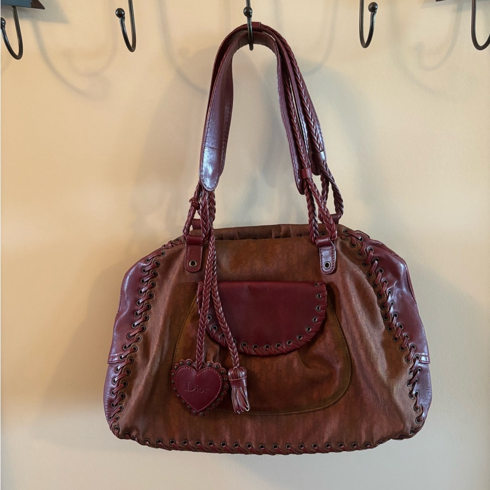 Dior Burgundy / Dark Red Oblique Shoulder Bag Y2K Heart Charm